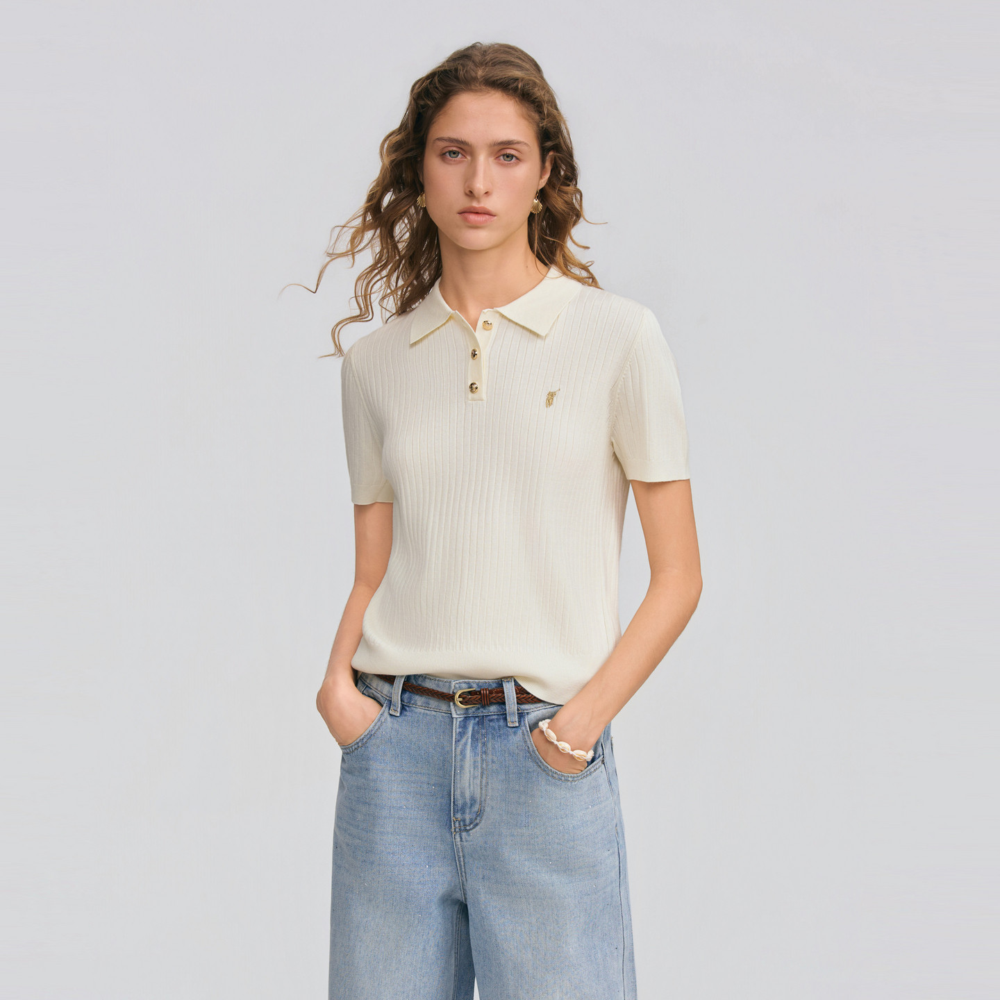 POLOWALK女士短袖针织衫2026春夏新款翻领套头针织上衣polo衫T恤