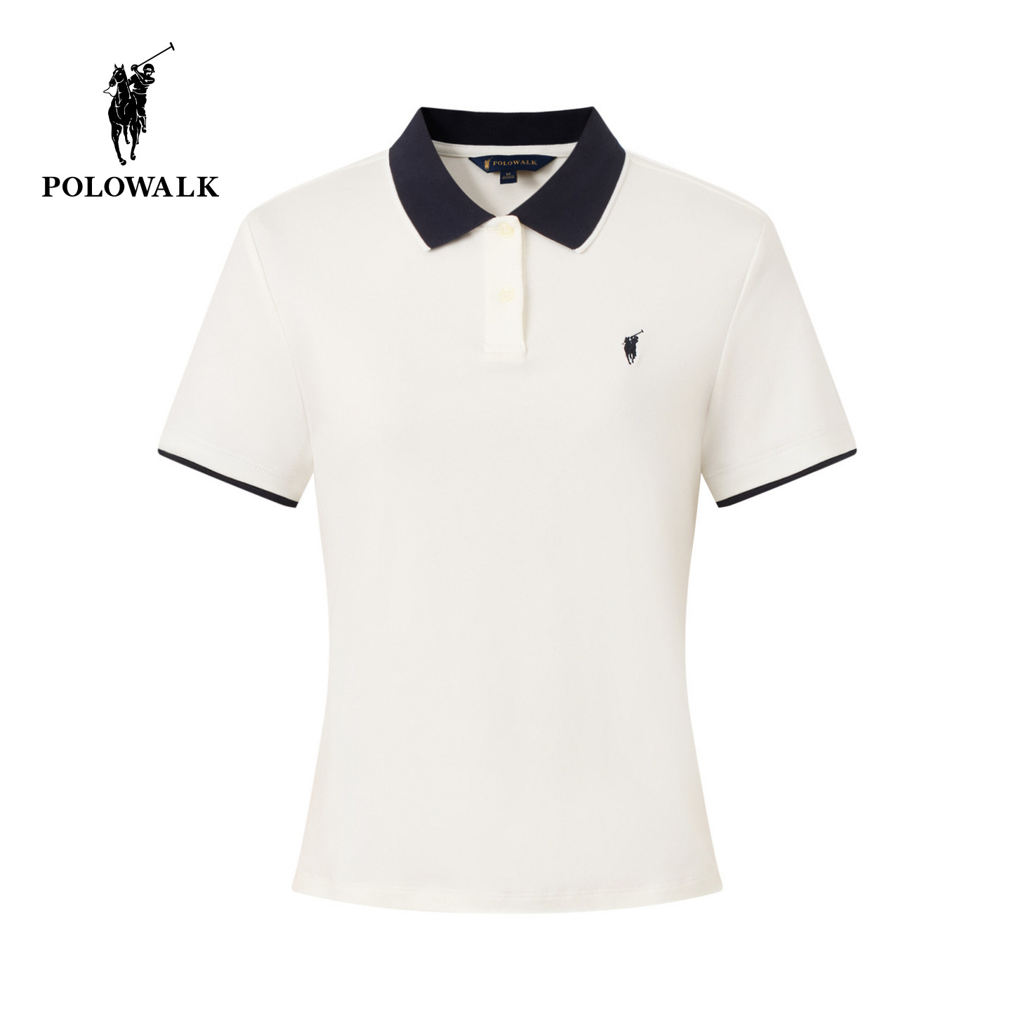 POLOWALK女装2026夏季新款女士短袖针织衫撞色POLO衫翻领T恤上衣