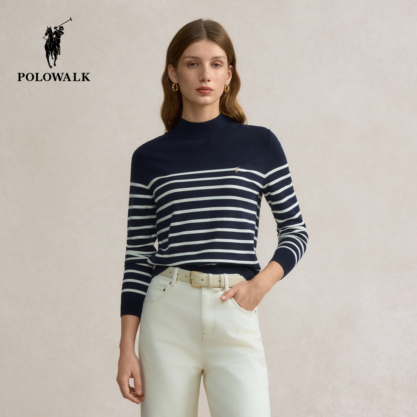 POLOWALK女士长袖针织衫条纹