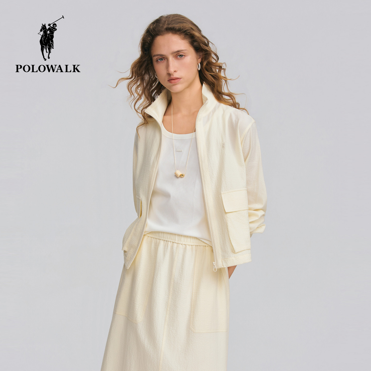 POLOWALK立领外套A字半裙套装图片
