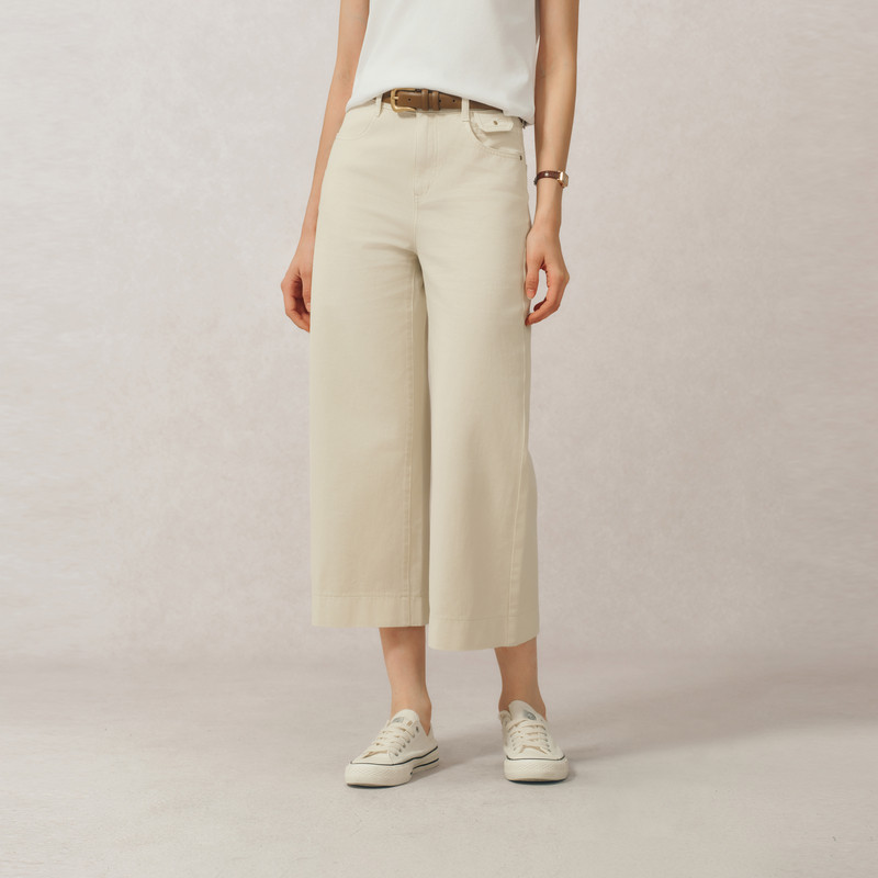 POLOWALK女士牛仔裤2026春夏新款简约八分阔腿裤百搭直筒纯棉裤子