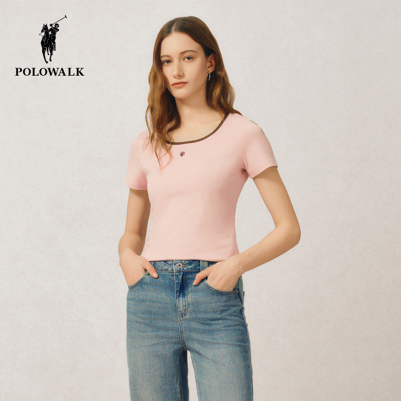 POLOWALK女士短袖2026夏季新款时尚打底衫修身显瘦T恤