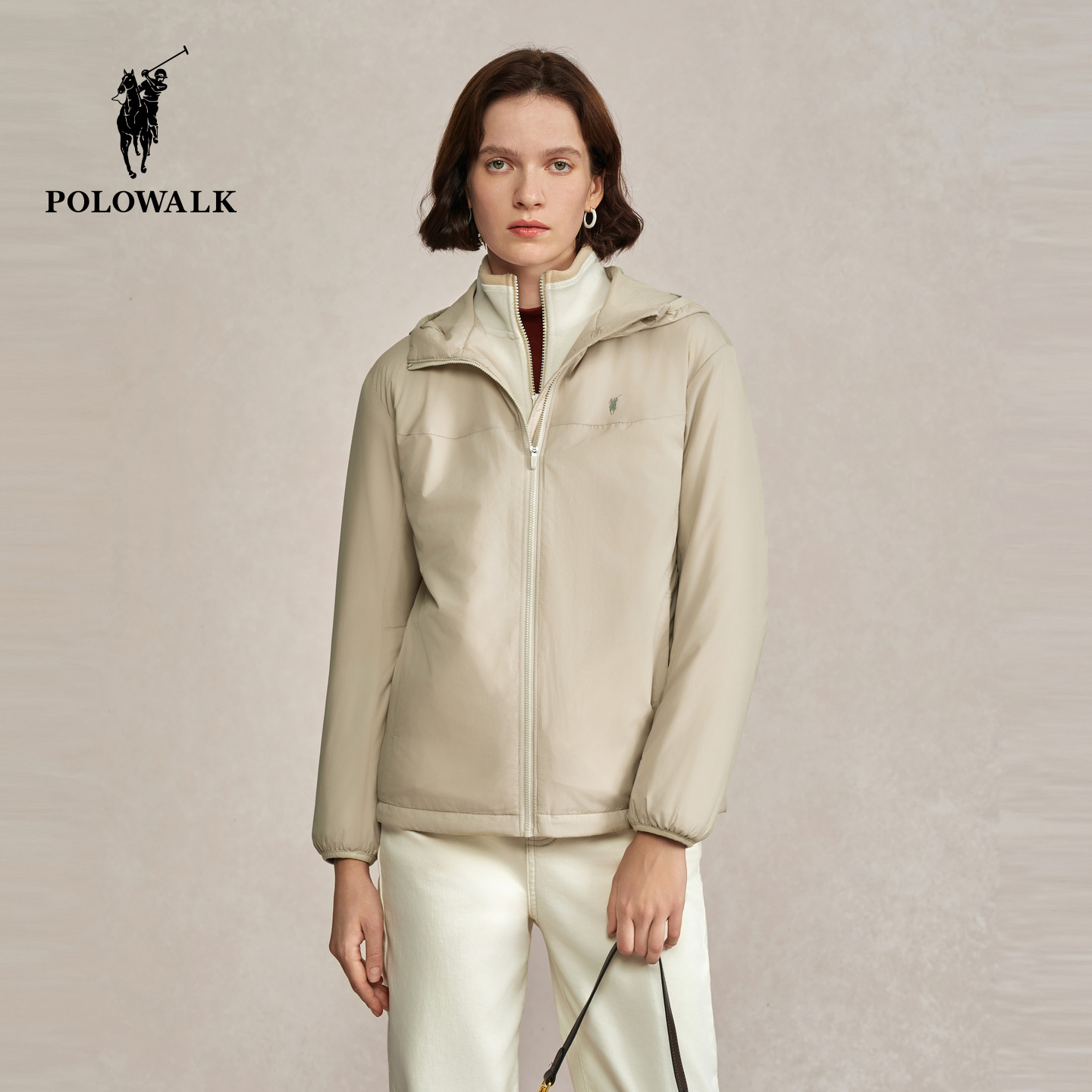 POLOWALK女装棉服2025冬季女士休闲运动连帽外套保暖夹克棉衣