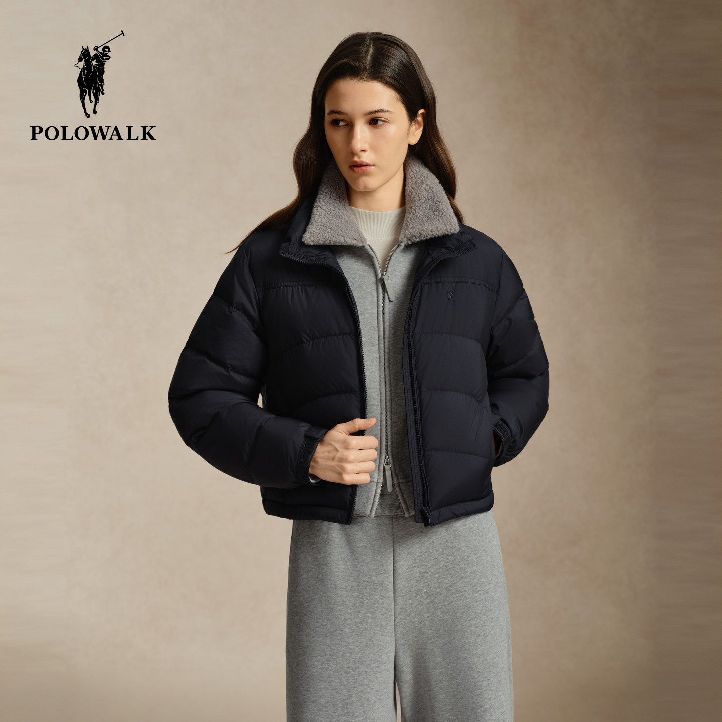 POLOWALK女式羽绒服2026冬季新品90鸭绒立领短款修身休闲短外套