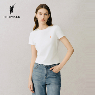 打底纯色短袖 简约时尚 t恤女 T恤2026春夏新款 POLOWALK女士圆领短袖