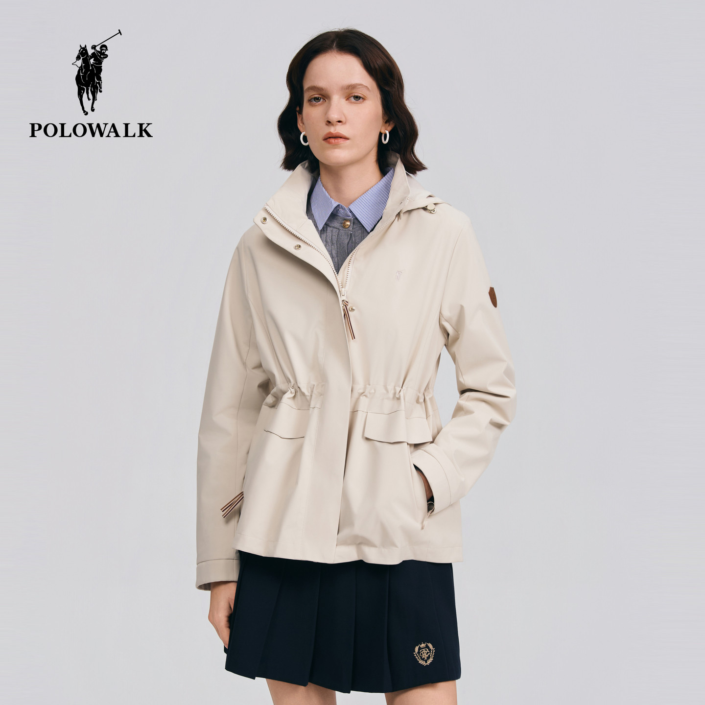 POLOWALK女装外套2026春季新款女士通勤外套连帽收腰显瘦夹克上衣
