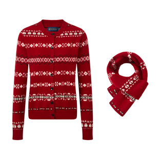 POLOWALK女士羊毛衫2026春季新款费尔岛风红色开衫套头羊毛衫毛衣