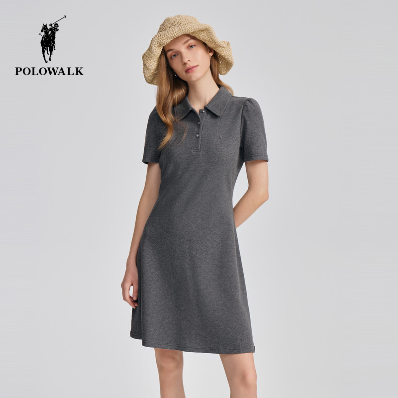 POLOWALK短袖针织连衣裙女士2026夏季新款复古长裙显瘦气质polo裙