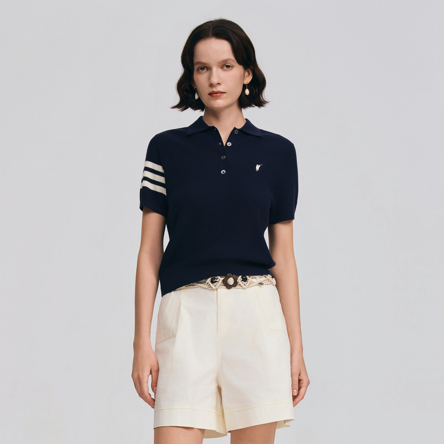 POLOWALK女士短袖针织衫2026春夏新款亚麻混纺短袖polo领针织T恤