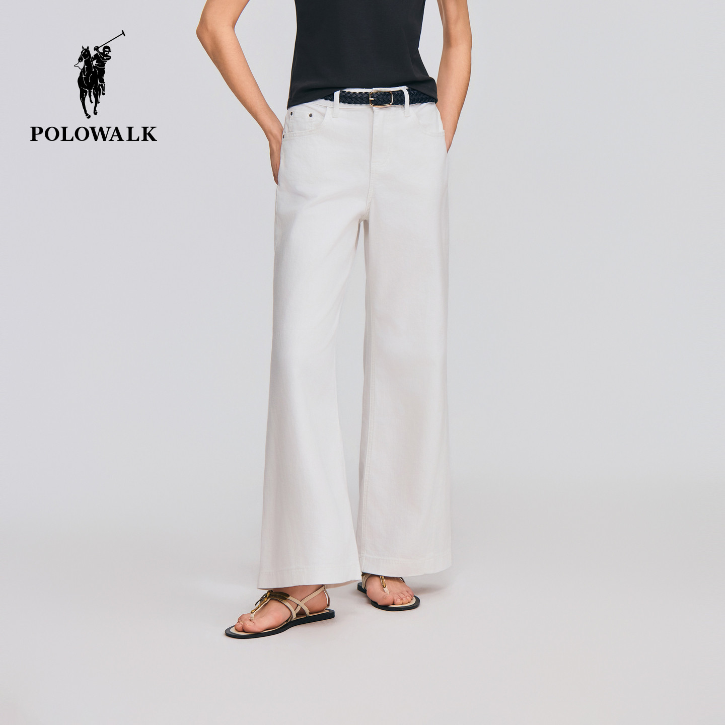 POLOWALK女士牛仔裤2026夏季裤新款女装时尚喇叭裤显瘦白色长裤
