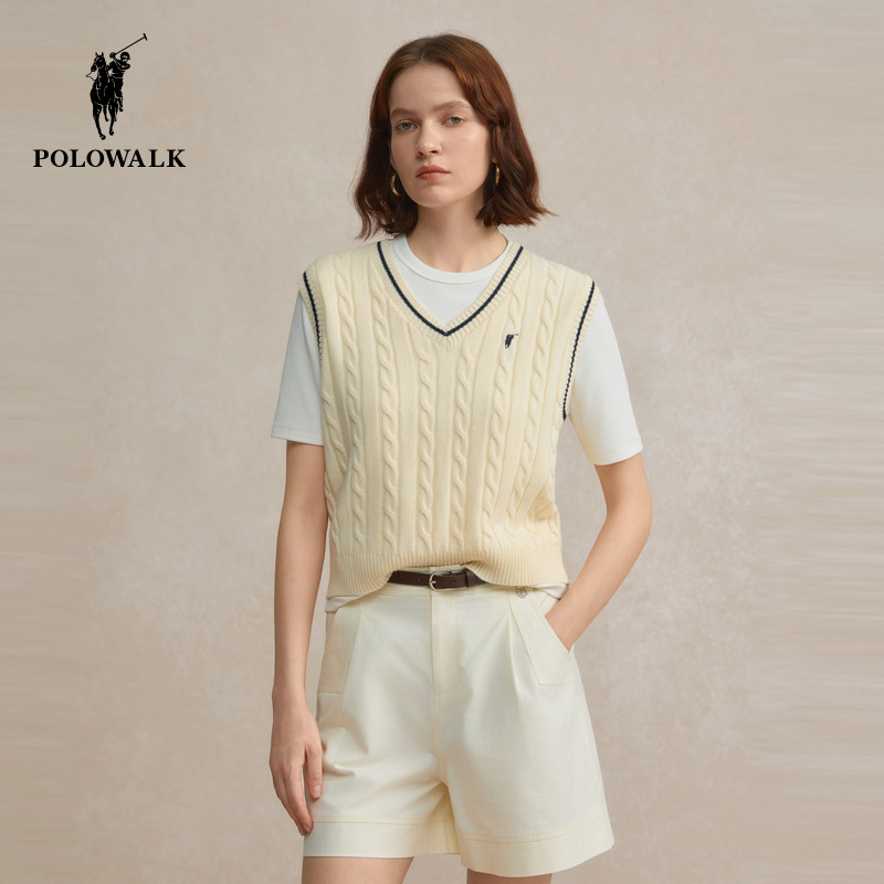 【特惠】POLOWALK女士针织背心2025秋冬新款绞花针织坎肩韩版马甲