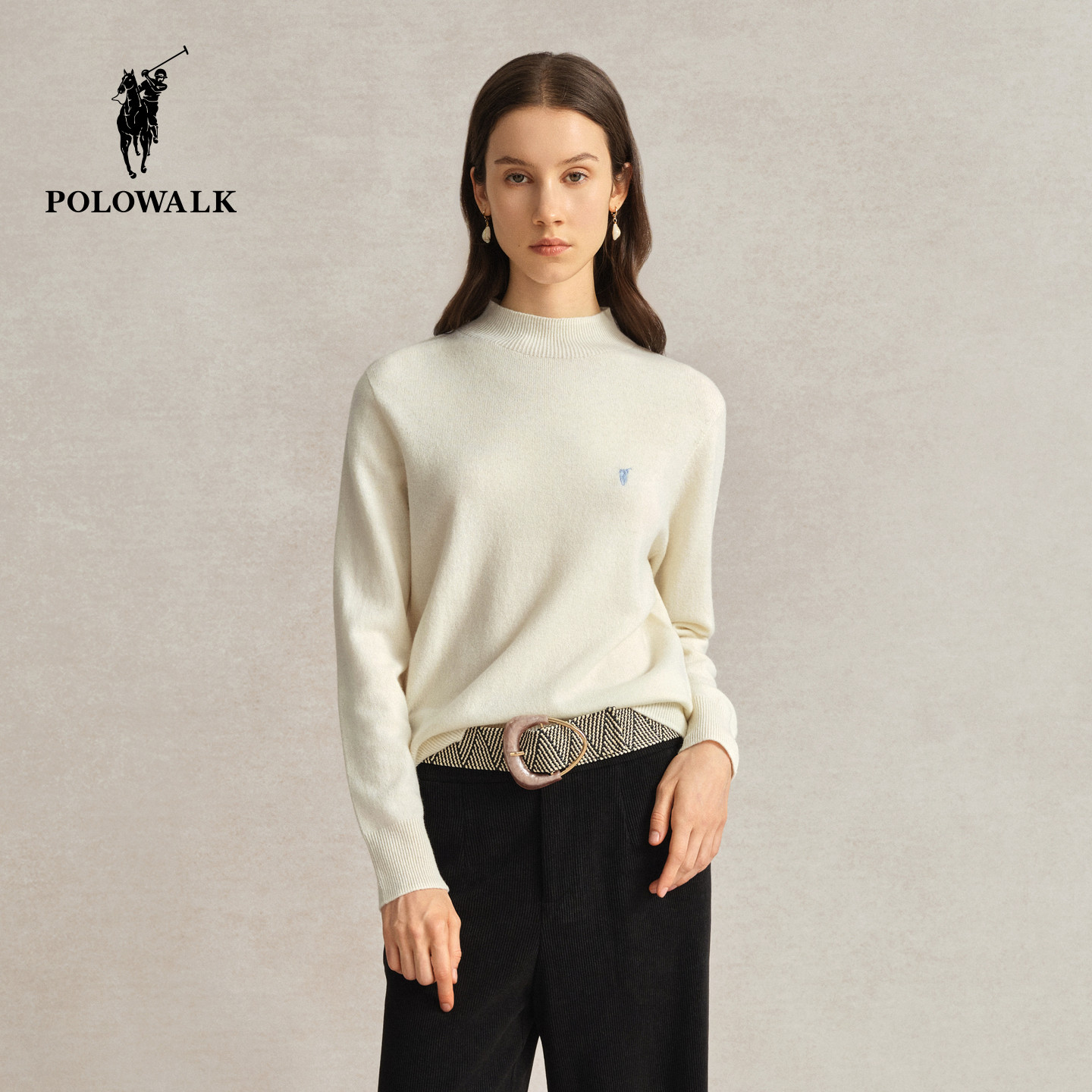 POLOWALK女士打底衫秋冬新款针织半高领内搭新年红色毛衣羊毛衫