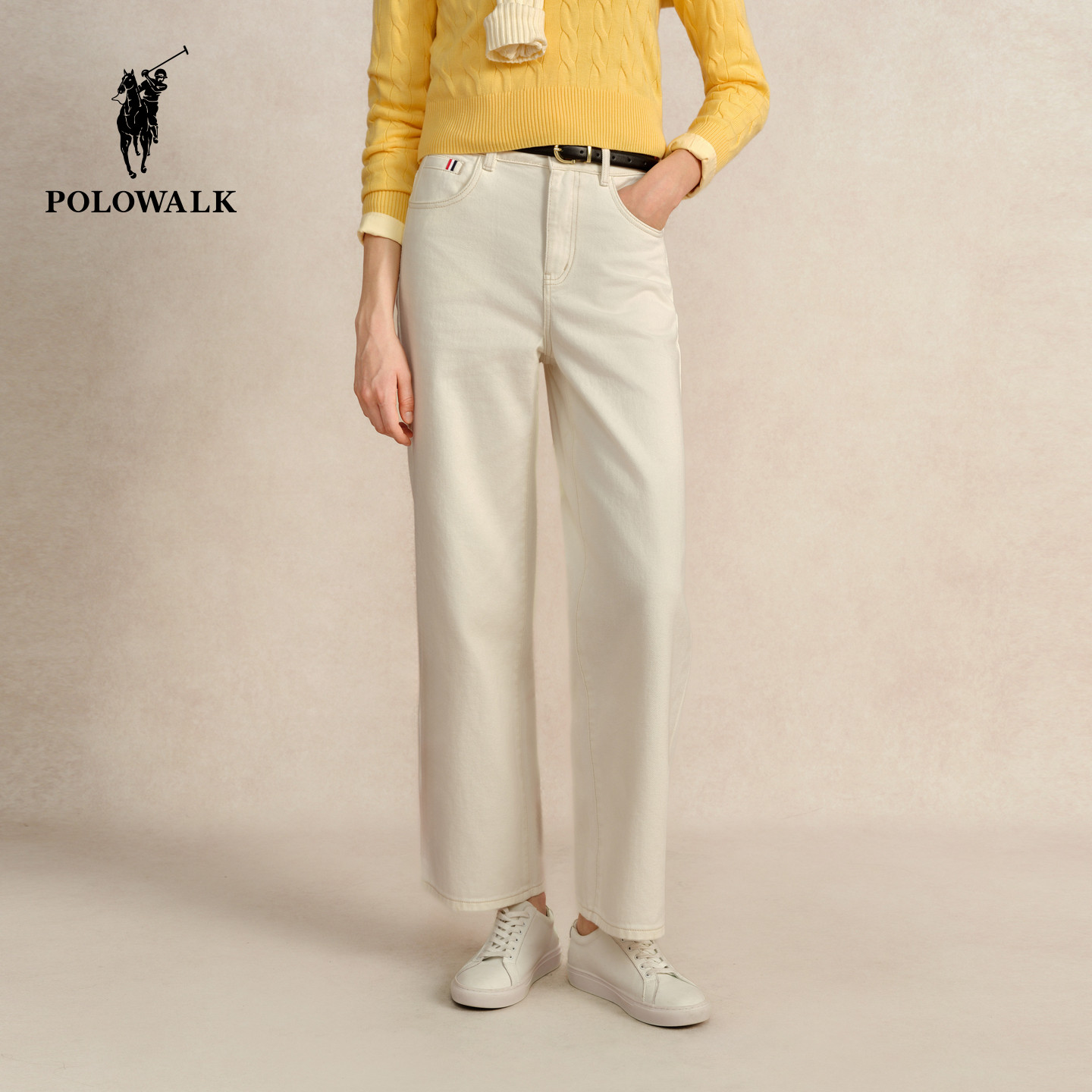 POLOWALK女士纯棉复古阔腿裤