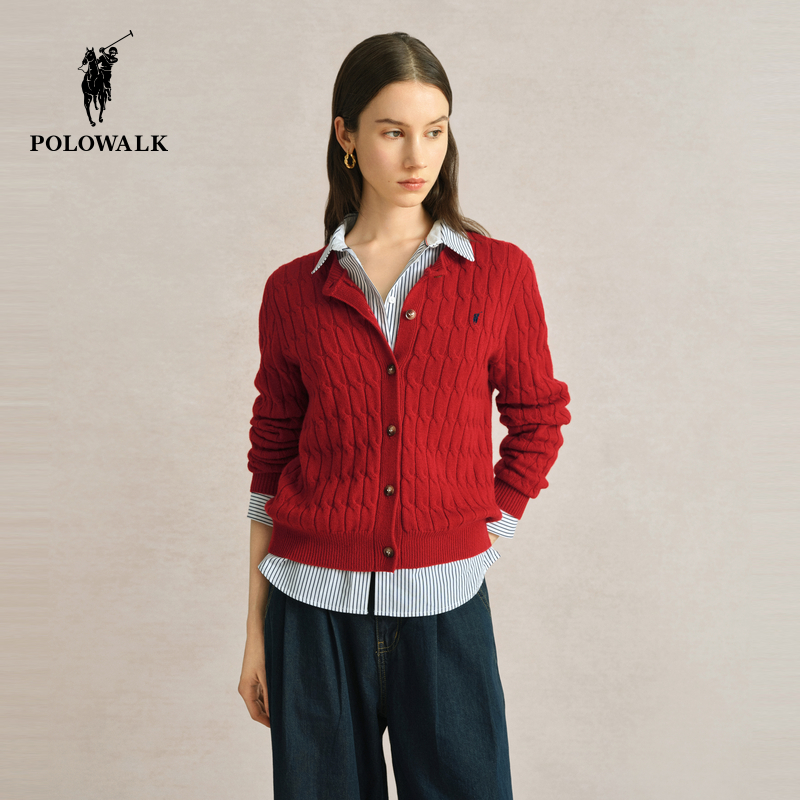 POLOWALK女士羊毛衫圆领纯色薄款