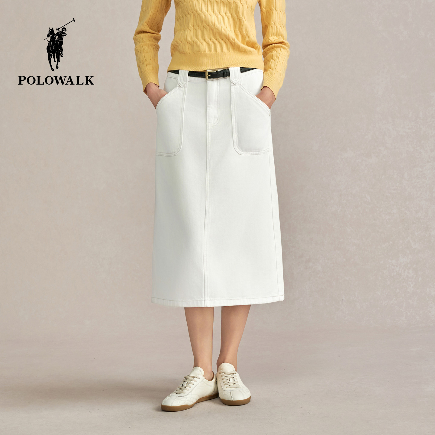 POLOWALK女装2026春夏新款女士半身裙直筒半裙休闲时尚裙子带腰带