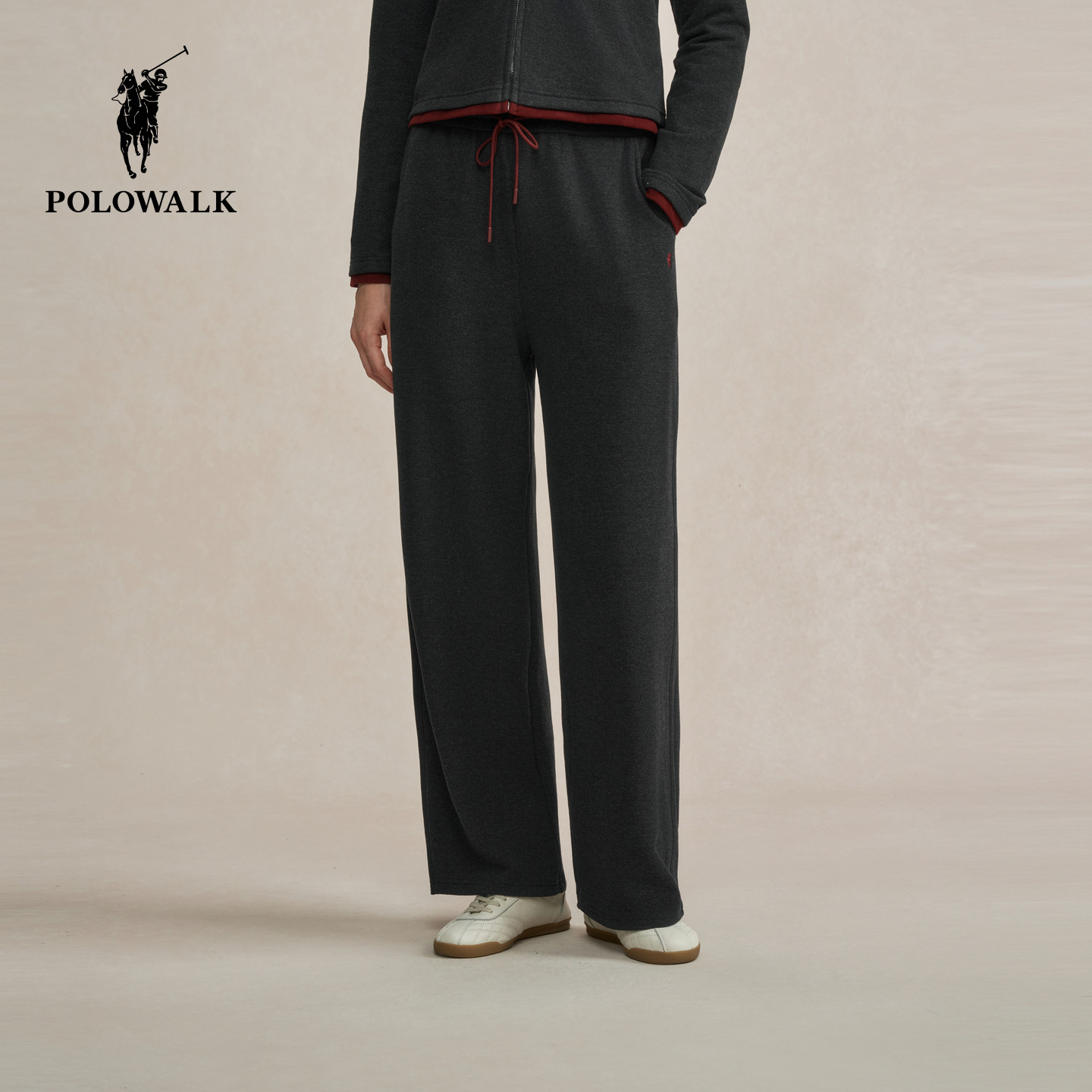 POLOWALK女装2025秋冬裤新款女士针织裤休闲裤松紧腰运动裤长裤女