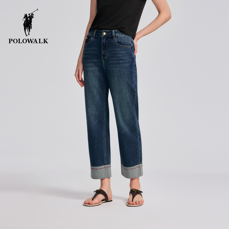POLOWALK女士牛仔裤翻边长裤