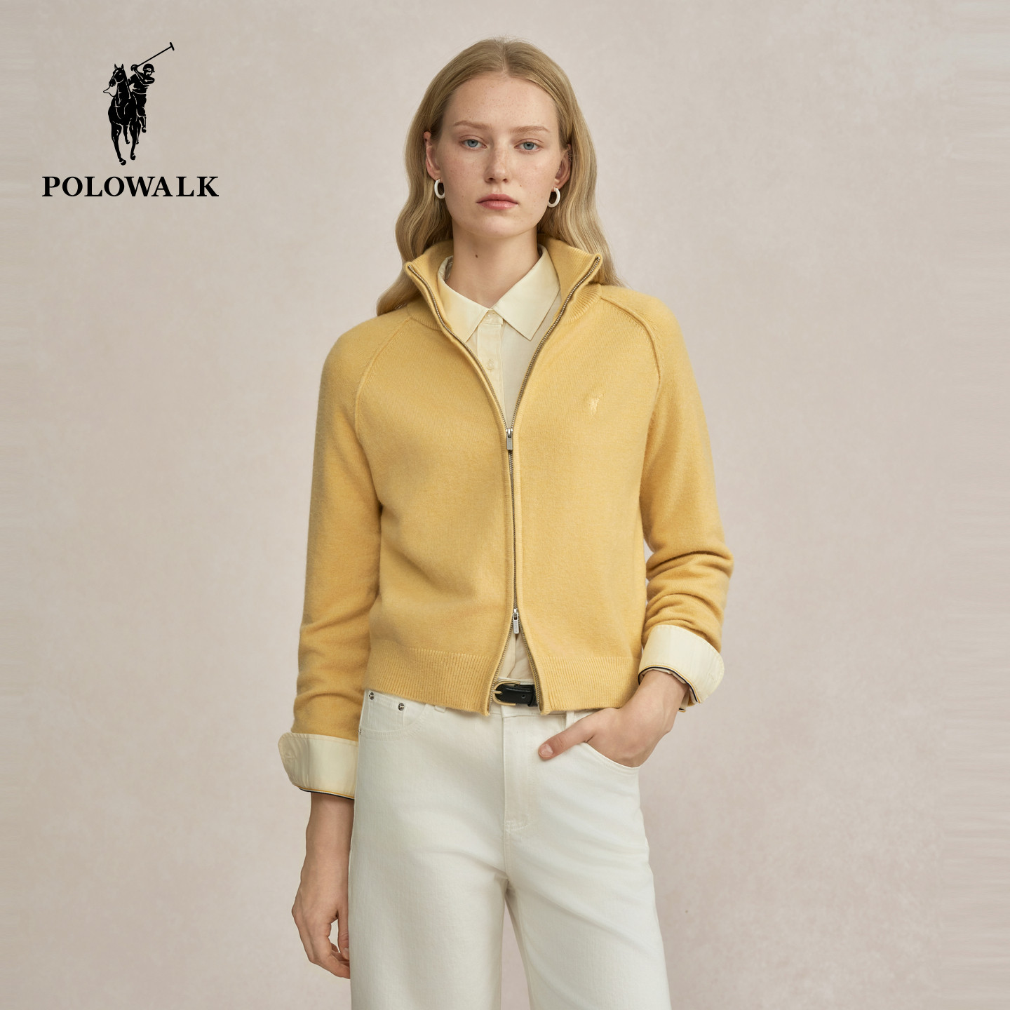 POLOWALK女装2025秋冬新款女士针织衫长袖开衫通勤时尚外套毛衣