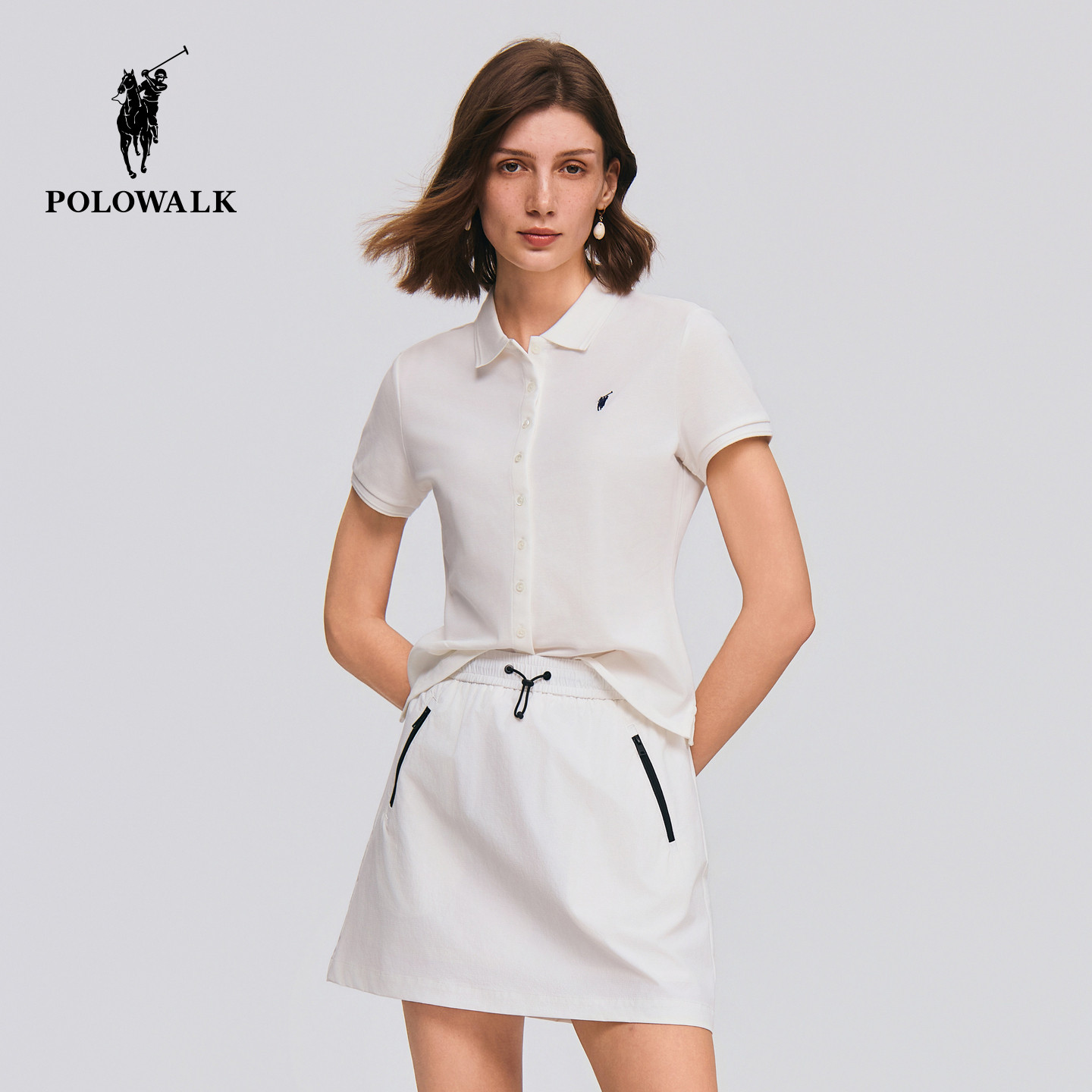 POLOWALK女装短袖POLO衫2026夏款新款纯色翻领T恤通勤百搭上衣