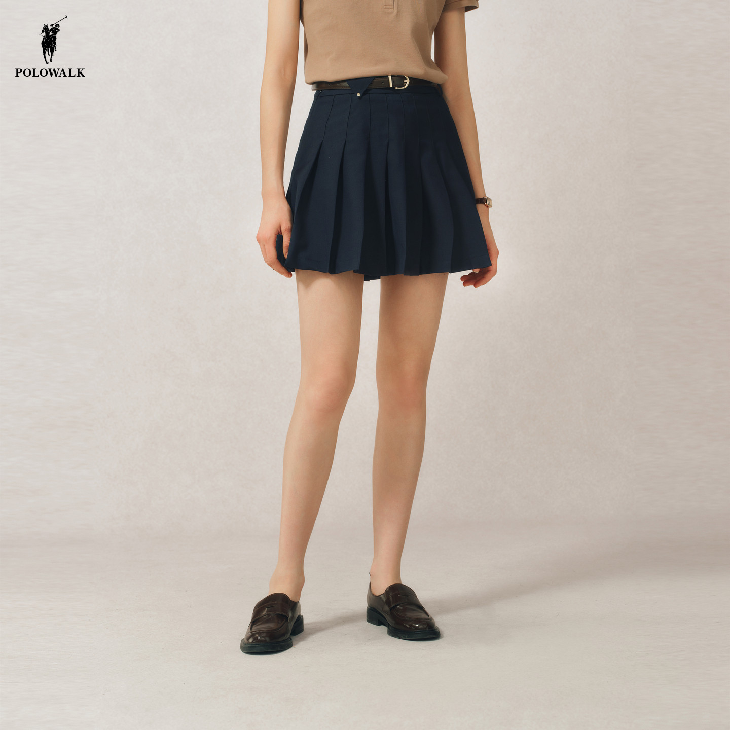POLOWALK女士半裙2026春夏裙裤新款复古A版百褶裙学院风