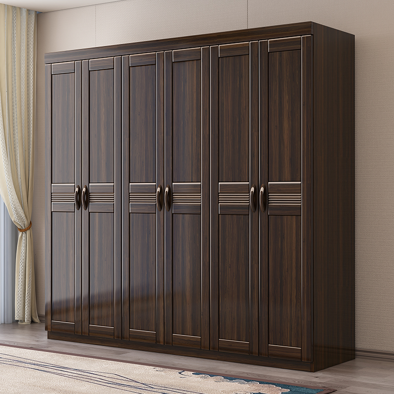 紫金檀木新中式衣柜4门对开大衣橱家用卧室实木衣柜储物柜直销