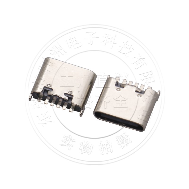 TYPE-C6P母座立式6.5H插脚立式直插插板C口传输接口快充USB连接器