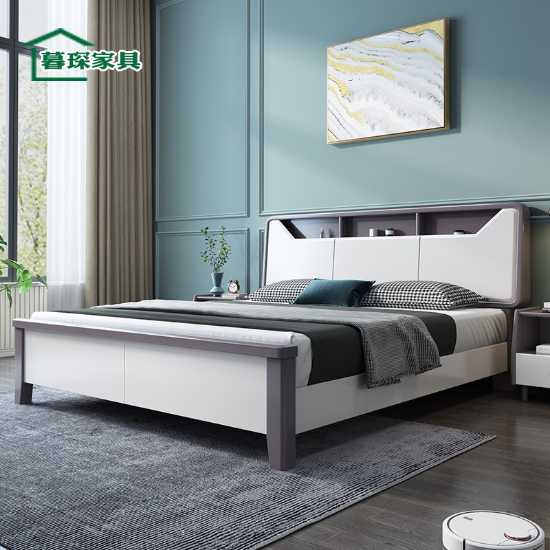 北欧实木床轻奢现代简约白色高端1.8米双人主卧大1.5箱体高箱储物