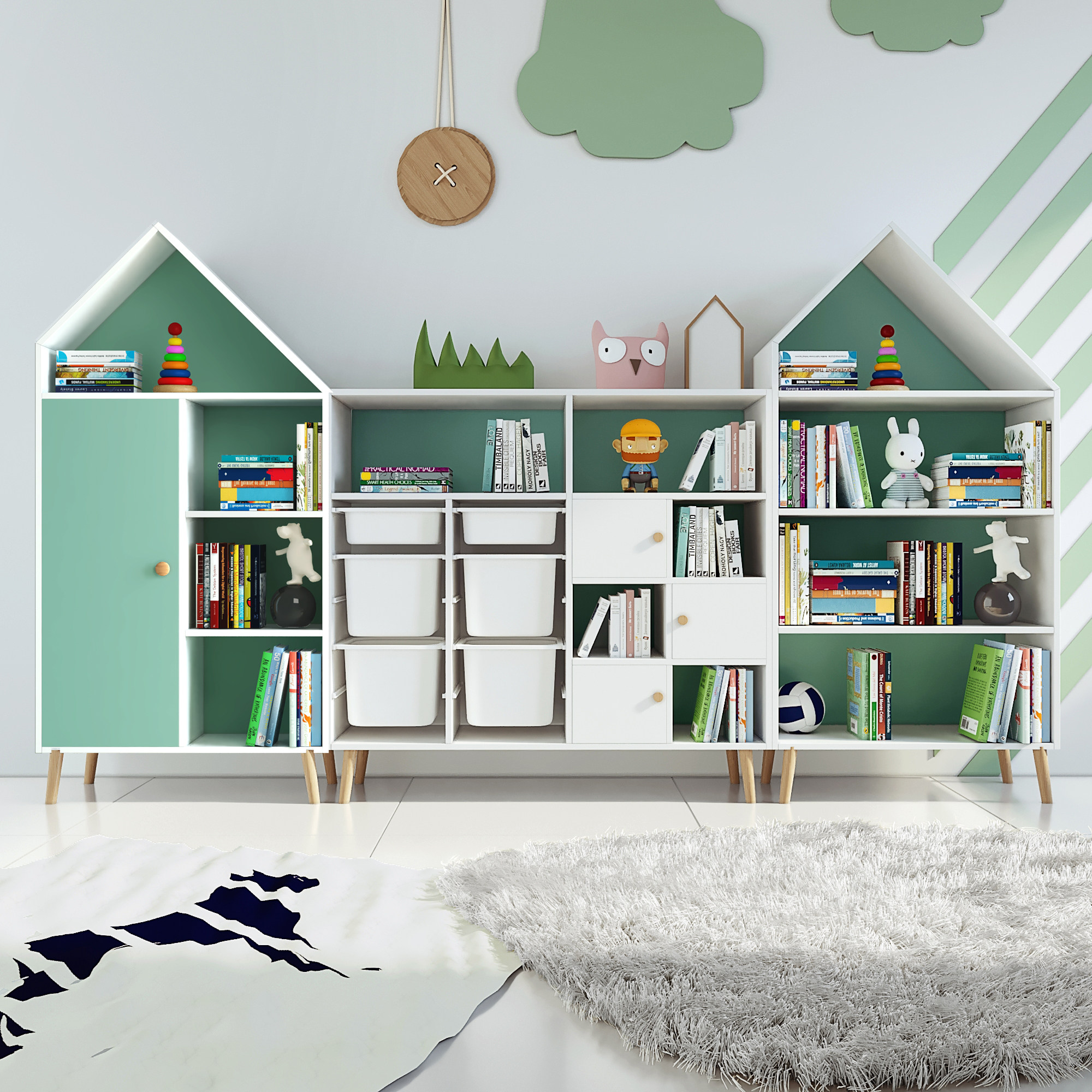 可比熊实木儿童书架收纳衣柜分类置物架简约落地家用小学生绘本架