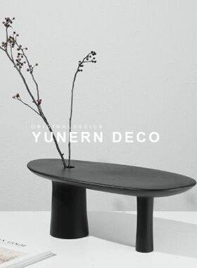 现代极简家居玄关客厅装饰艺术花器摆件样板间售楼处黑色树脂花插
