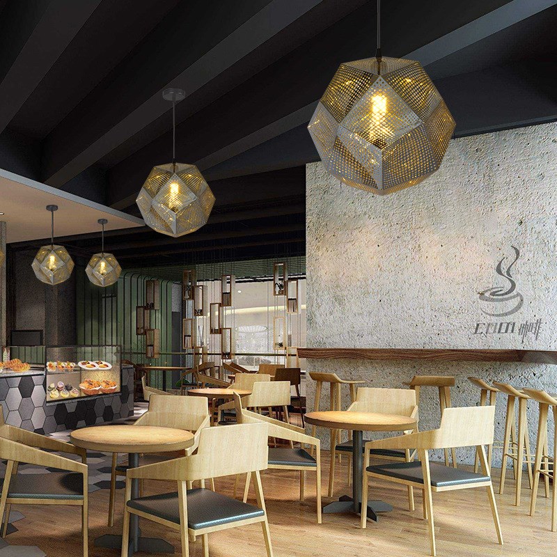 北欧餐吊灯个性镂空多面球吊x灯轻奢后现代创意不锈钢几何餐厅吊