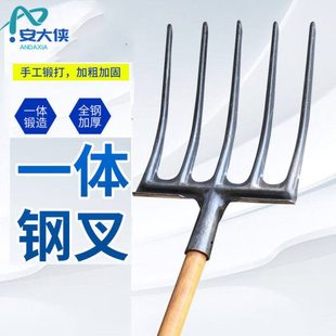 安大侠翻地松土钢叉头农用开荒深挖叉草工具五齿【单叉头】