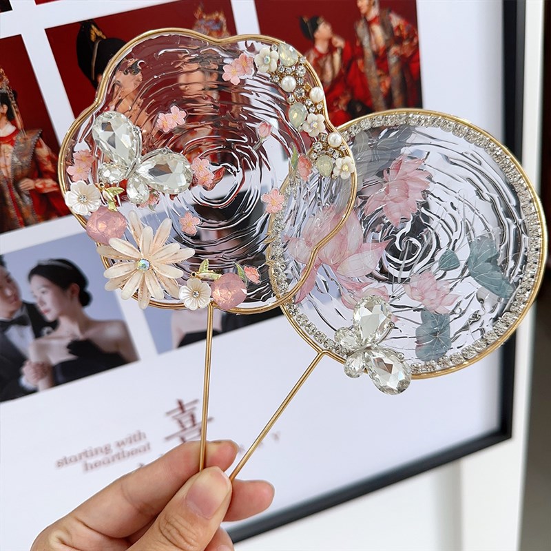 新中式水扇复古精致巴掌扇方形扇秀禾G婚纱拍照扇子新娘晨拍道具