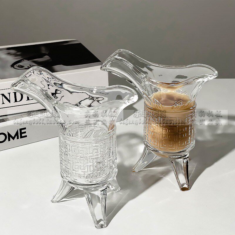 创意帝王杯冰美式拿铁咖啡杯仿古代秦始皇三足爵杯子中式玻璃酒杯