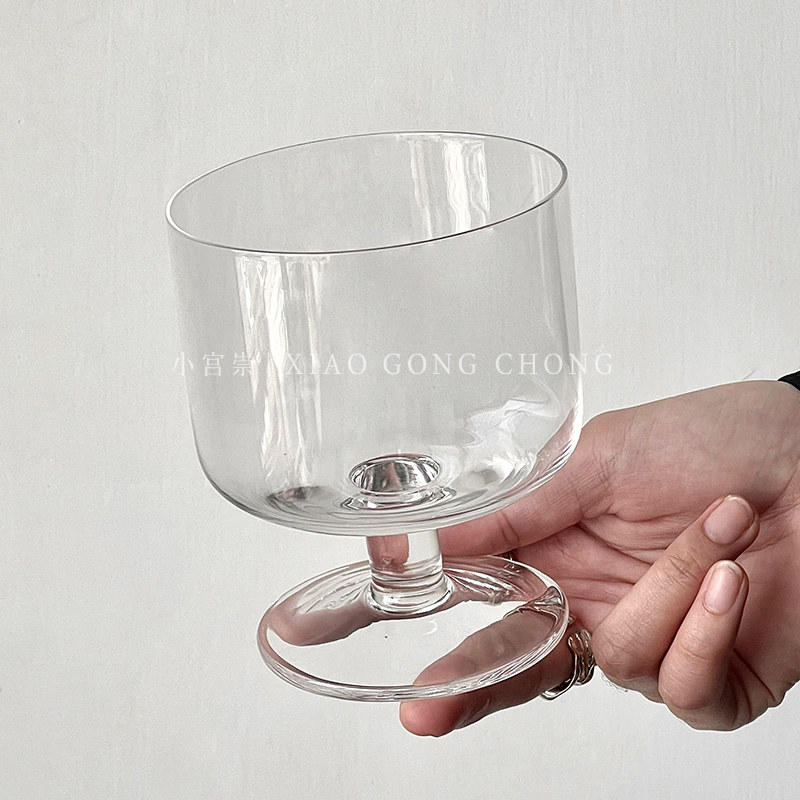 ins小众复古胖墩脚玻璃杯冰美式拿铁咖啡杯冷饮杯果汁杯雪糕杯