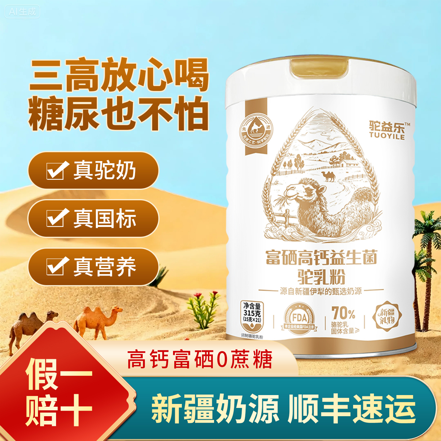 新疆驼奶粉富硒高钙益生菌驼奶粉