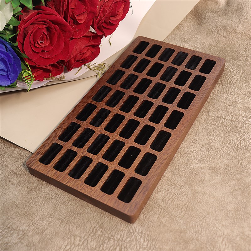 实木质40多卡位指展示柜台戒指摆件展台耳M钉耳饰收纳盘戒指首饰