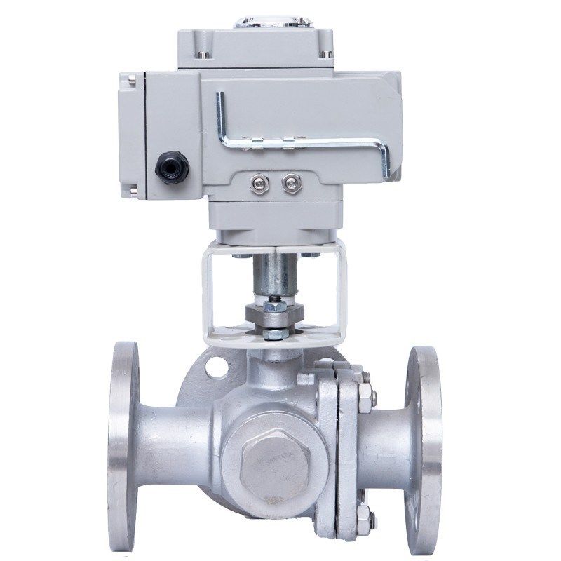 电动三通球阀Q944/5F切换向法兰dn150不锈钢T型L型分流三通阀门80