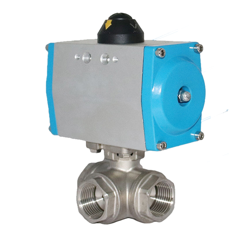 Q614/5F-16P 气动三通球阀气动丝口三通阀丝扣304不锈钢 L型T型