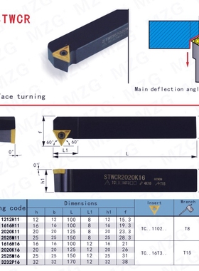 MZG排刀60度外圆螺纹车刀杆STWCR STWCL 1212H11 1616H11 2020K16