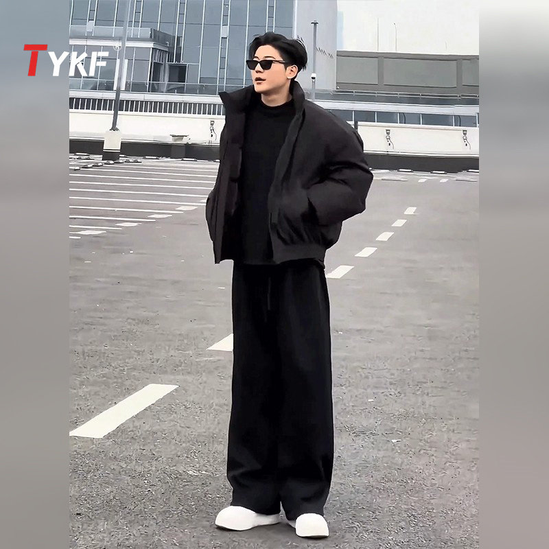 美式黑色弯刀卫裤男士2025新款秋冬季加绒男裤直筒宽松休闲裤男款,男装,休闲裤,淘宝优惠券,粉丝福利购,淘宝优惠卷