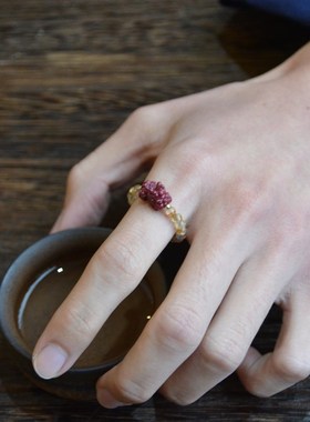 自得清正-财富满盈-P貔貅金钛晶戒指