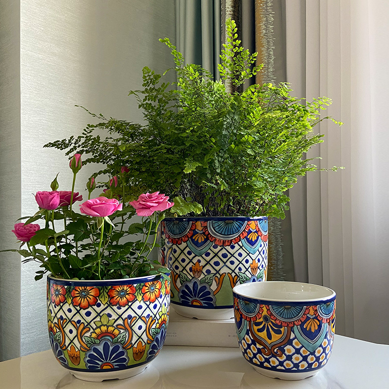 特色陶瓷水培花盆l 花盆绿植鲜花套盆无孔 桌面阳台摆件装饰套三
