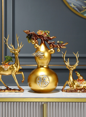 新中式招财水晶树福鹿桌面摆件客厅E酒柜电视柜装饰品乔迁新春礼