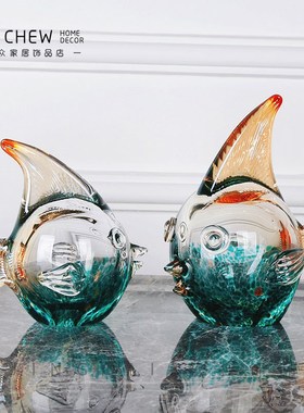 轻奢简约水晶鱼高档送礼桌面y摆件样板间售楼处家居软装饰品摆设