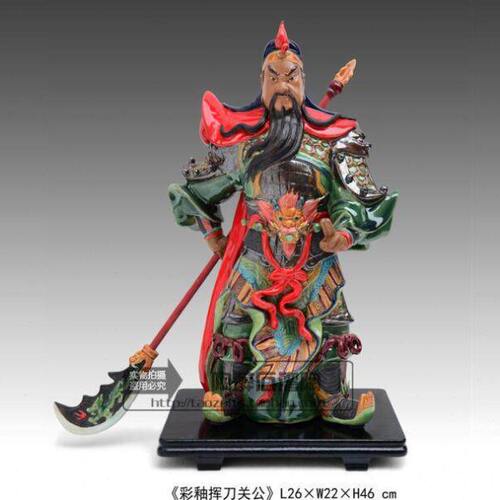 彩釉关公 武将关羽陶醉石湾陶瓷公仔装饰品 工艺品精品人气摆件