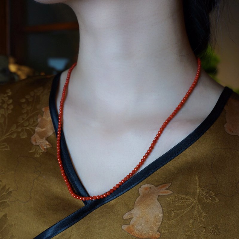 天然南红手链小米m珠项链凉山柿子红国风锁骨链手串简约好运颈链