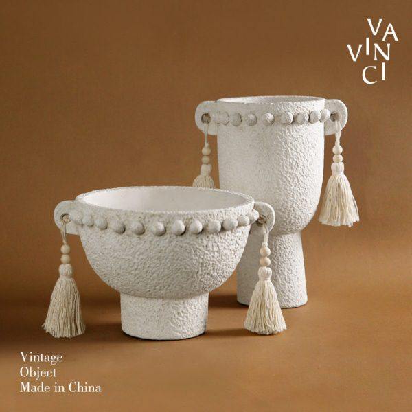 梵其【仙女杯】欧式高级感双耳流苏水泥花瓶摆件客厅餐桌面插花器,家居饰品,花瓶,淘宝优惠券,粉丝福利购,淘宝优惠卷