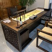 檀木全实木书桌书房办公桌家具黑新中式 禅意书法桌写字台现代简约