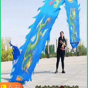 舞龙彩带健身龙广场舞手甩龙身中老年人耍龙头道具运动表演中国龙