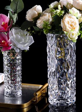 花瓶摆件客厅插花PC水培插绿植富贵竹法式高级感颜值花瓶百合花专